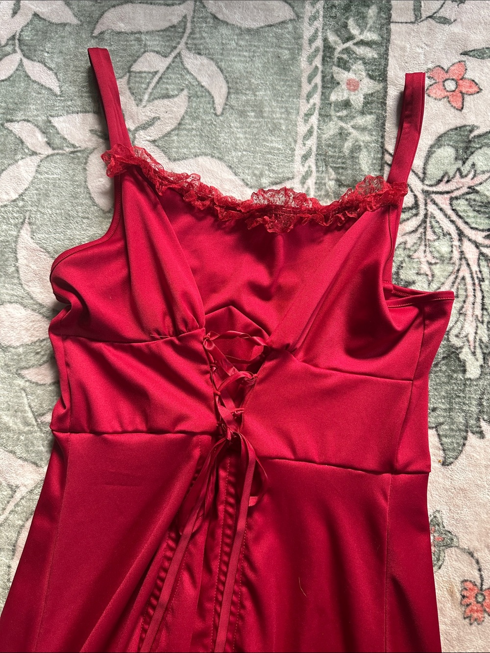 Scarlet Darkness Women's Red Lace-Trim High-Low Slip Dress with Ruffle Hem 0XL - Picture 4 of 7